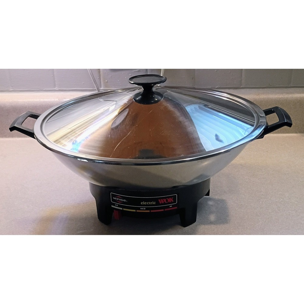 West Bend Electric Wok Model 80006 Stainless Steel with Lid Rack Recipes TESTED